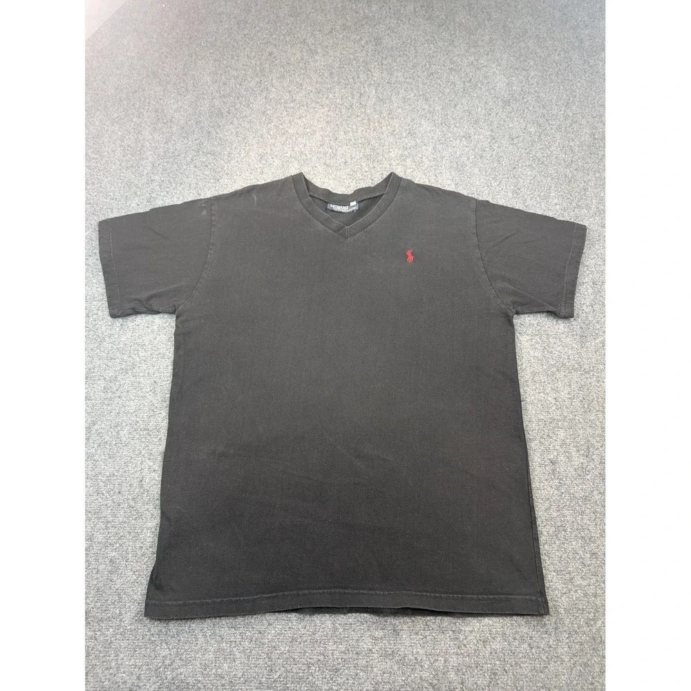 Polo Ralph Lauren Shirt Mens Black V-Neck Short Sleeve Embroidered Red Pony Logo